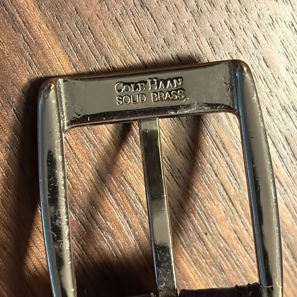 Cole Haan Black Leather Belt with Silver Buckle